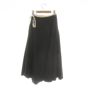 IENA 25SS バイカラーリボンフレアスカート 36 紺 /MI OS