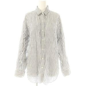 23SS フレンチリネンレギュラーカラーシャツ チュニック丈 ストライプ 紺 白 /MI OS SH