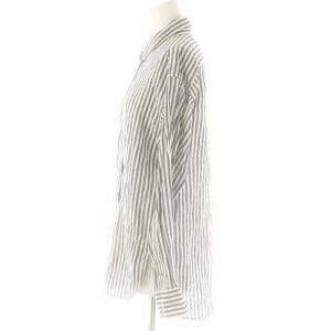 Framework 23SS フレンチリネンレギュラーカラーシャツ チュニック丈 ストライプ 紺 白 /MI OS SH