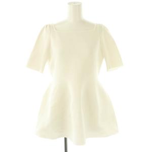 25SS スクエアネックペプラムニットプルオーバー 半袖 36 アイボリー /DF OS SH