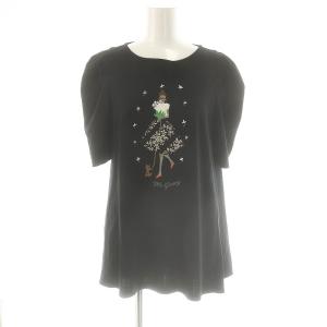 23SS 女の子と犬のカットソーチュニック 40 黒 マルチカラー /MI OS