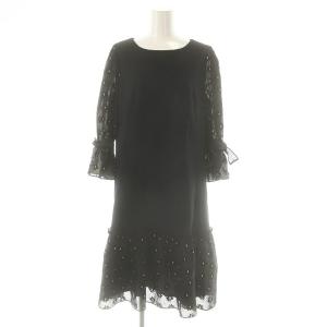 マーガレットモチーフワンピース 袖切替 40 黒 /MI OS
