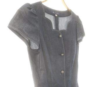 M'S GRACY リネン混 スカラップ 半袖 ワンピース 40 紺 /MI OS