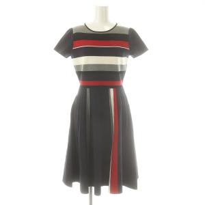 ボーダー ストライプ ショートスリーブ ストレッチニットワンピース 38 紺 グレー 白 赤 /MI OS