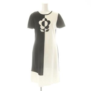 カメリア バイカラー ショートスリーブ ストレッチニットワンピース インナー付き 38 黒 白 /MI