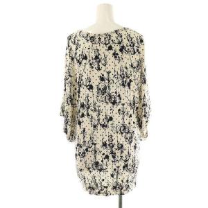 HYSTERIC GLAMOUR 総柄 Vネック トップス カットソー ドルマンスリーブ FREE オフホワイト 黒 青 /MI OS