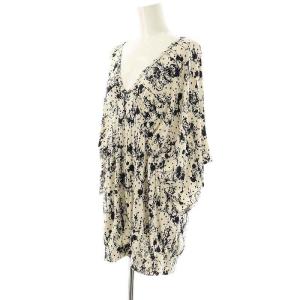 HYSTERIC GLAMOUR 総柄 Vネック トップス カットソー ドルマンスリーブ FREE オフホワイト 黒 青 /MI OS