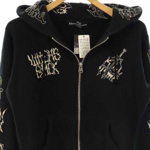 HYSTERIC GLAMOUR 総柄 ジップアップパーカー F ブラック /HK OS