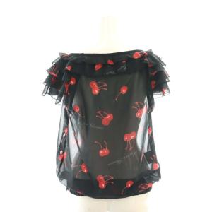 HYSTERIC GLAMOUR スカルチェリー ブラウス フリル シアー F 黒 赤 /CX OS