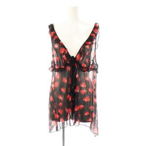 スカルベリー フリルブラウス 総柄 FREE 黒 赤 /MI OS