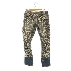 HYSTERIC GLAMOUR ヒョウ柄 ダメージ加工 切替 デニムパンツ ジーンズ スリム XS 青 グレー /MI OS