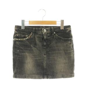 スタッズ デニム ミニスカート タイト S 黒 ブラック /AT OS