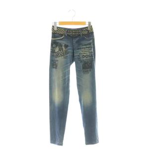 THE NEW YORK DOLLS デニムプリント 転写 ストレッチパンツ F インディゴブルー /CX