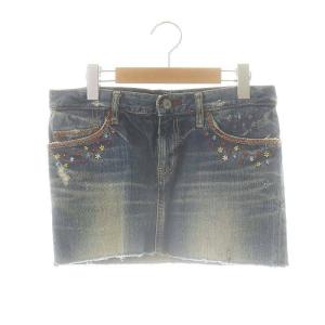 Lucifer Rising 刺繍 デニムスカート ミニ S ブルー /HK OS