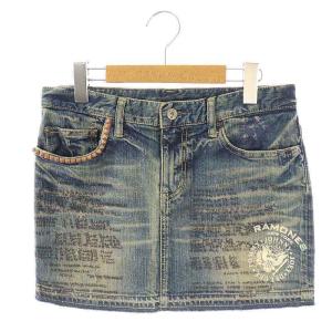 RAMONES スタッズ デニム ミニスカート カットオフ S ネイビー /HK OS