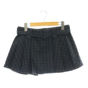 ベルト付き チェック ミニスカート フレア S グレー 紺 ネイビー /AT OS