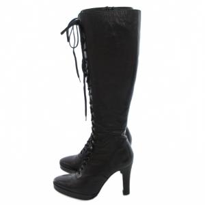 HYSTERIC GLAMOUR ロングブーツ レザー レースアップ ハイヒール M 黒 ブラック /UO AA