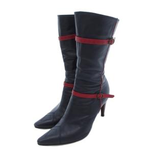 ブーツ ポインテッドトゥ コーンヒール L 紺 ネイビー /UO AA