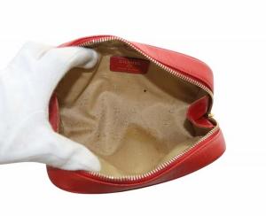 CHANEL ポーチ メイク 化粧 ココマーク レザー レッド /YO4 OH