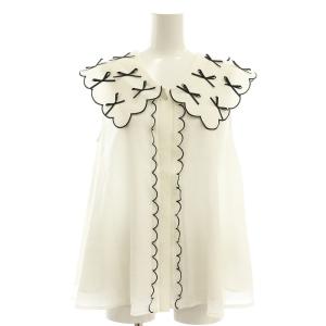 リボンカラーブラウス ノースリーブ スカラップ 1 ホワイト /DF OS