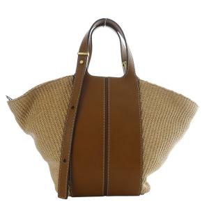 DILETTA MEDIUM トートバッグ ハンドバッグ ラフィア レザー ベージュ /YO5