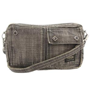 デニムショルダーバッグ 斜め掛け クロスボディ スタッズ ロゴ キャンバス 黒 ブラック /GV