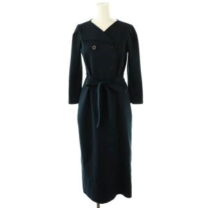 25SS アシメカラーニットタイトワンピ ニット ロング 七分袖 38 ネイビー /HK OS