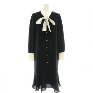 ヘムフレアボウタイワンピース 膝丈 36 白 ホワイト 黒 ブラック /SS OS