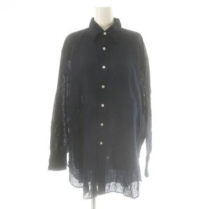 24SS コットンリネンブラウス シャツ 長袖 ネイビー /DF OS