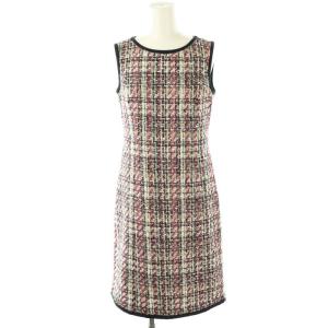 ツイード ノースリーブ ワンピース 36 紺 マルチカラー /MI OS