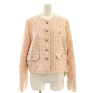 25SS パイピングショートジャケット ツイード 38 ピンク
