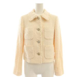 24SS フラッフィーツイードステンカラージャケット 34 クリーム色 ピンク /MI OS