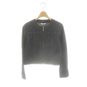 ノーカラージャケット デニム ジップアップ 36 紺 ネイビー /AQ OS