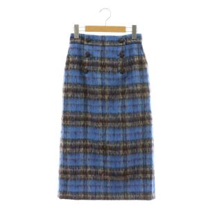 チェックツイードダブルボタン スカート タイト 34 青 マルチカラー /CX OS