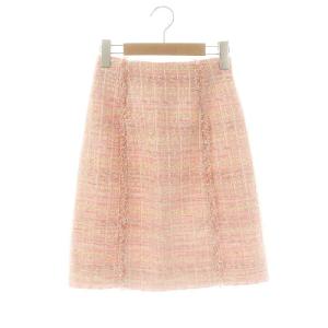24SS MALHIAKENT社製 コーラルラメツイードフリンジスカート 膝丈 台形 リネン混 34 ピンク
