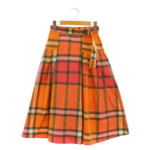 23SS チェックタックフレア スカート 34 オレンジ 緑 赤 /MI OS