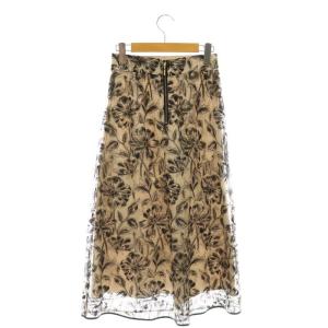 ANAYI チュール 刺繍 スカート 花柄 34 ベージュ 黒 /CX OS