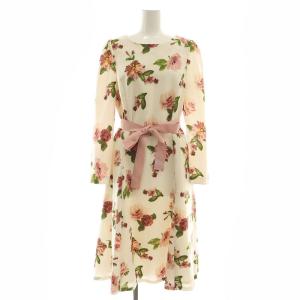 24年製 花柄ロングスリーブワンピース 長袖 40 オフホワイト マルチカラー /DO OS