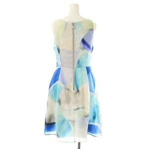ARMANI COLLEZIONI シルク 総柄 ノースリーブワンピース 膝丈 IT38 ライトグレー ブルー /HK OS