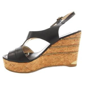 JIMMY CHOO ウェッジソールサンダル ハイヒール バックストラップ 厚底 チェーン 36 黒 ブラック /GV