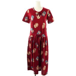 ヴィンテージキューピーワンピース 半袖 ロング コットン 赤 レッド /NR OS