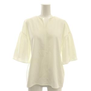 チュール 25SS バックパールキーネックポンチブラウス 五分袖 34 白 ホワイト /AT OS SH