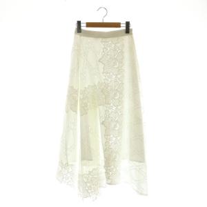 フラワーレーススカート フレア ミモレ ロング 36 白 ホワイト /AT OS