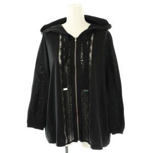 レース切替フーディー パーカー 七分袖 ジップアップ 36 黒 ブラック /AT OS SH