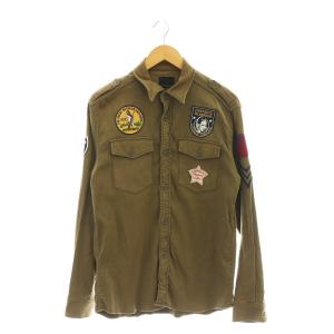 長袖 ミリタリーシャツ スタンドカラー L カーキ /AT OS