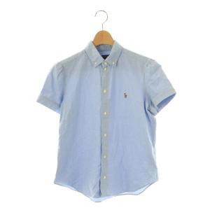 シャツ ブラウス 半袖 前開き ロゴ刺繍 BD ボタンダウン コットン M ライトブルー /NR OS