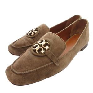 ローファー フラットシューズ スエード ロゴ 8M 茶 ブラウン /JS