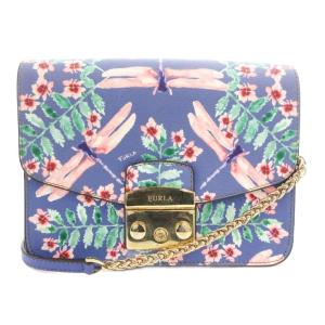 メトロポリス Metropolis チェーンショルダーバッグ 斜め掛け クロスボディ 花柄 トンボ柄 青