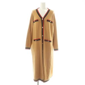 プリーツ切替ニットカーディガン ロング 36 オレンジベージュ レッド ブラック /DO OS