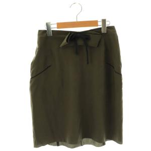 WINTER EDITION 2011 ウエストリボンシルクスカート フレア ひざ丈 38 カーキ /AT